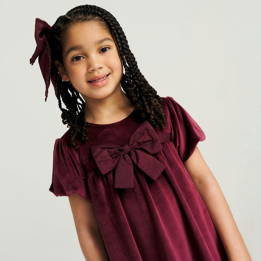 Cranberry Velour Bow Babydoll Dress
