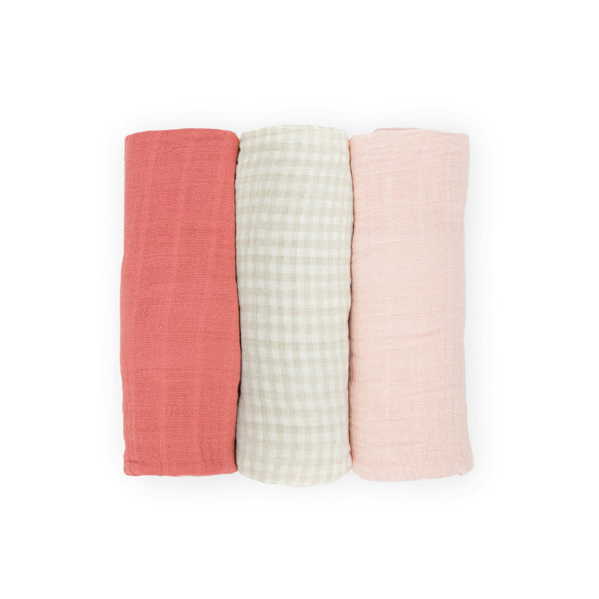 Cotton Muslin Swaddle Blanket 3 Pack - Light Pink