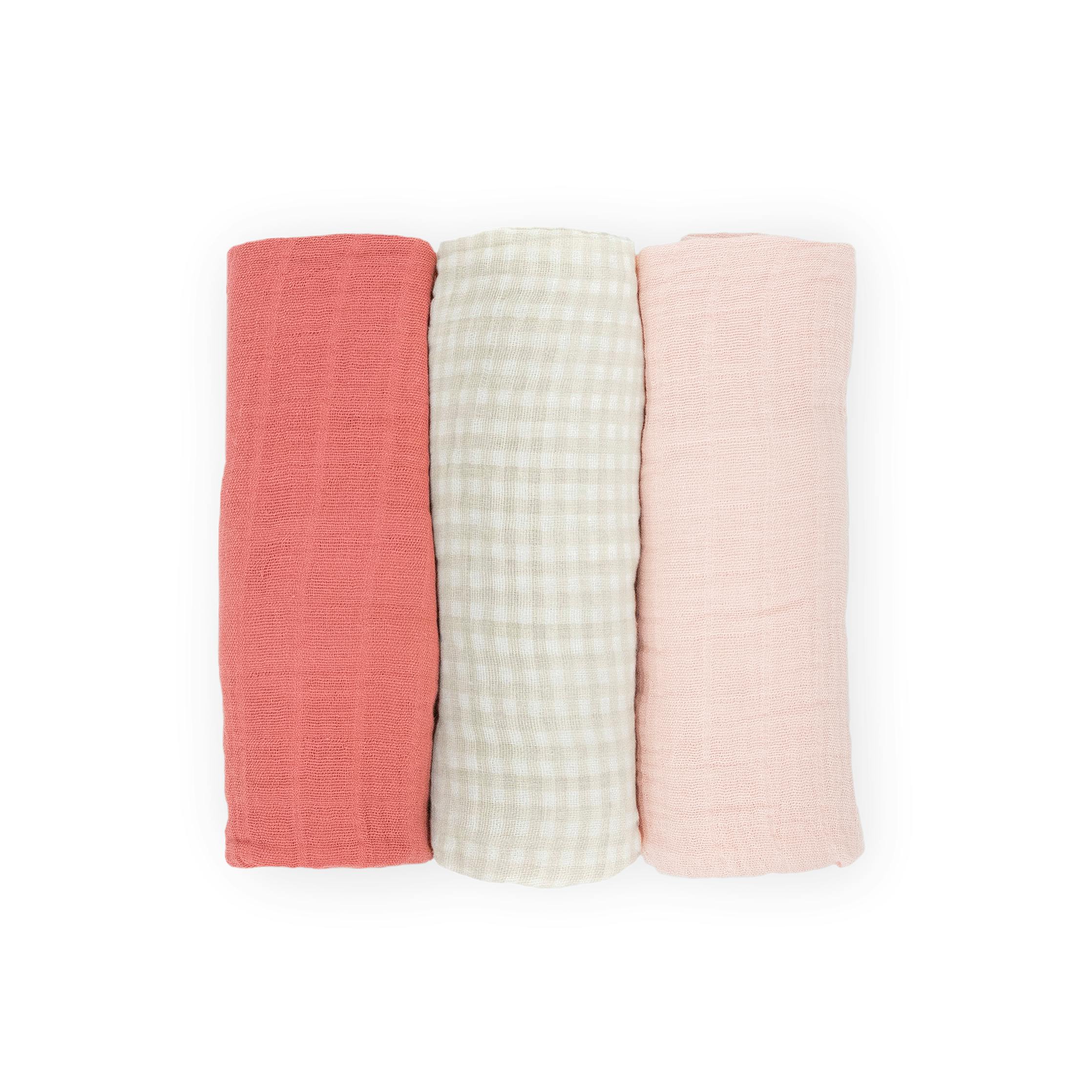 Cotton Muslin Swaddle Blanket 3 Pack - Light Pink