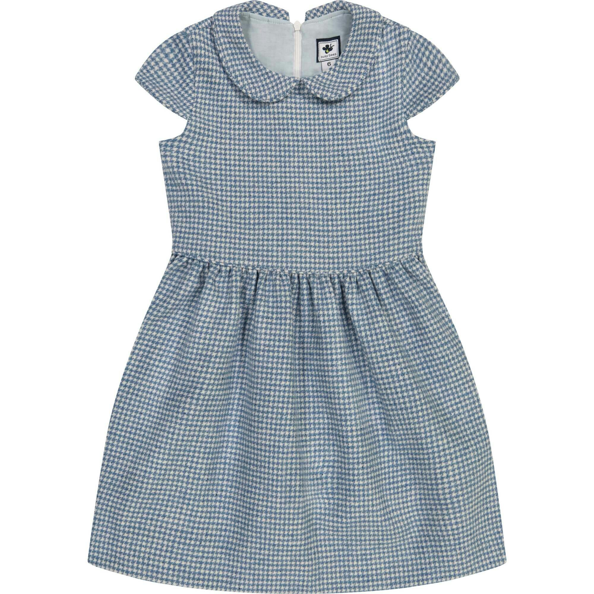 Anna Girls Houndstooth Check Cap Sleeve Dress, Stripes