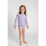 Floral Print Rashguard Swimsuit W/Ruffles