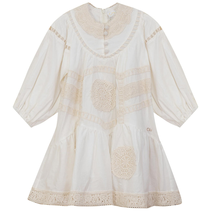 Woven Lace Three-Quarter Sleeve Cotton Dress