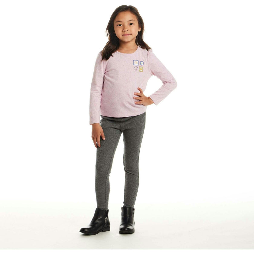 Girls Speckled Long Sleeve Tee| Pink Flowers