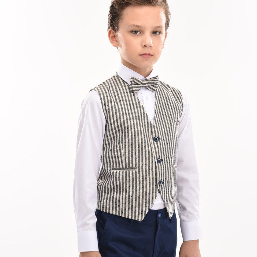 Beige Striped Vest and Bowtie
