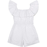 Organic Ruffle Collar Button Front Seersucker Romper, White
