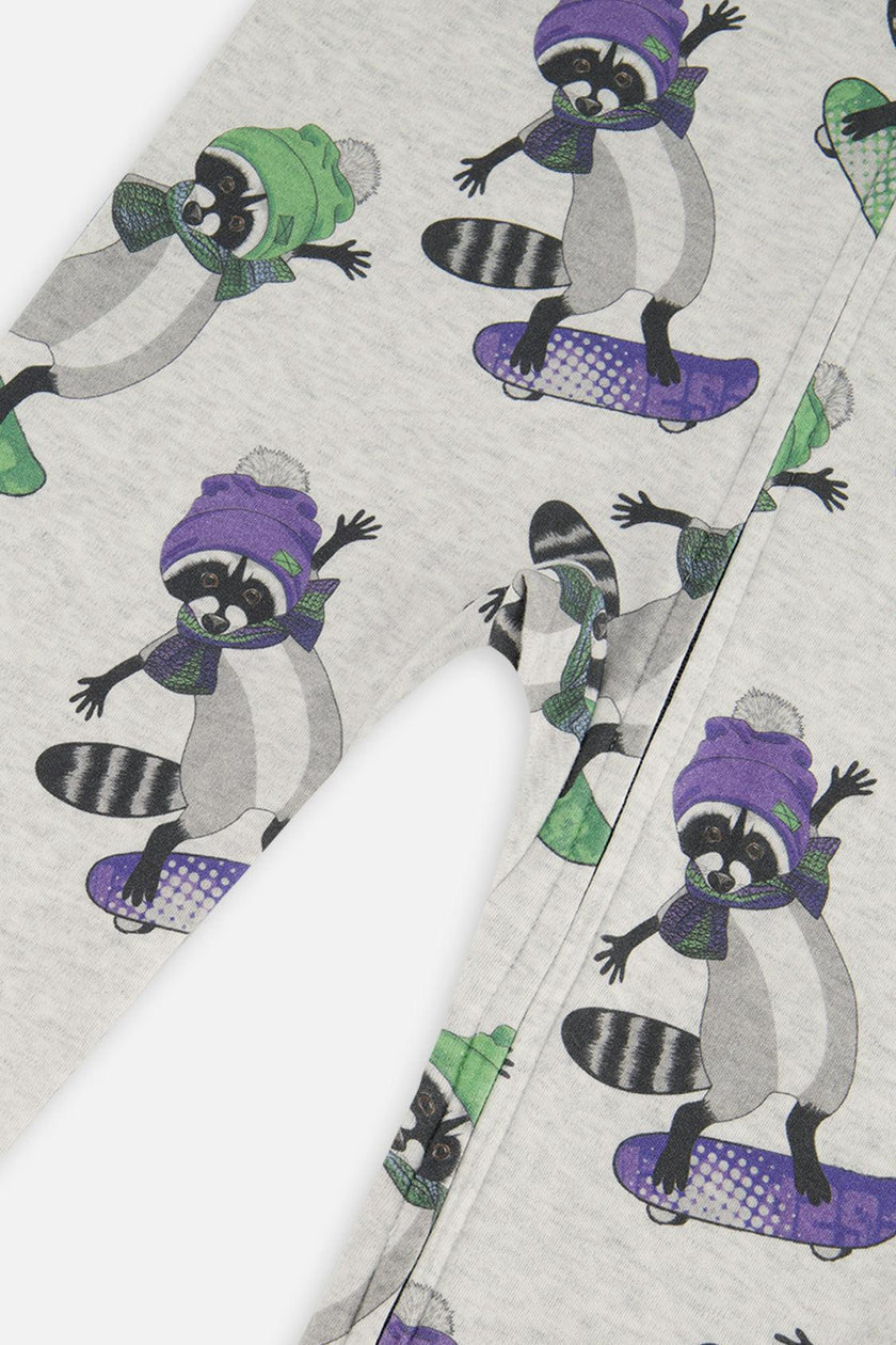 Organic Cotton One Piece Pajama Beige Raccoon Print