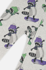 Baby Organic Cotton One Piece Pajama Beige Raccoon Print
