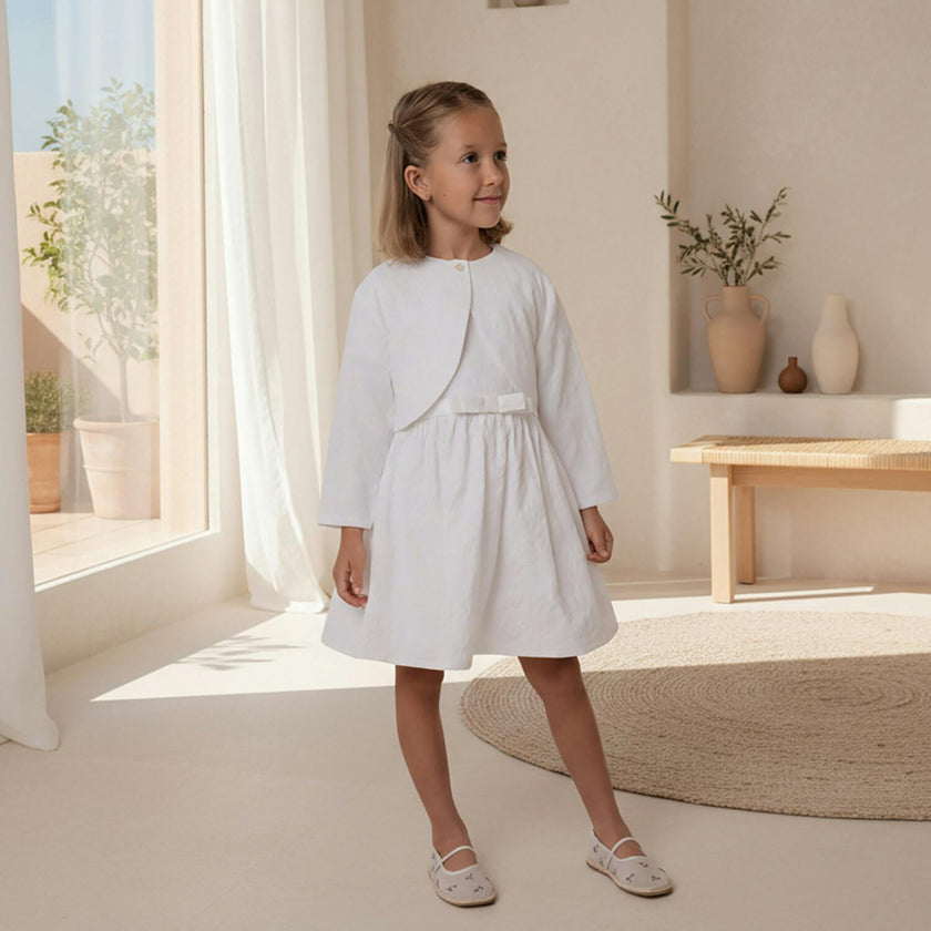 Eryna Girl Dress Short Sleeve, White Grape Embroidery