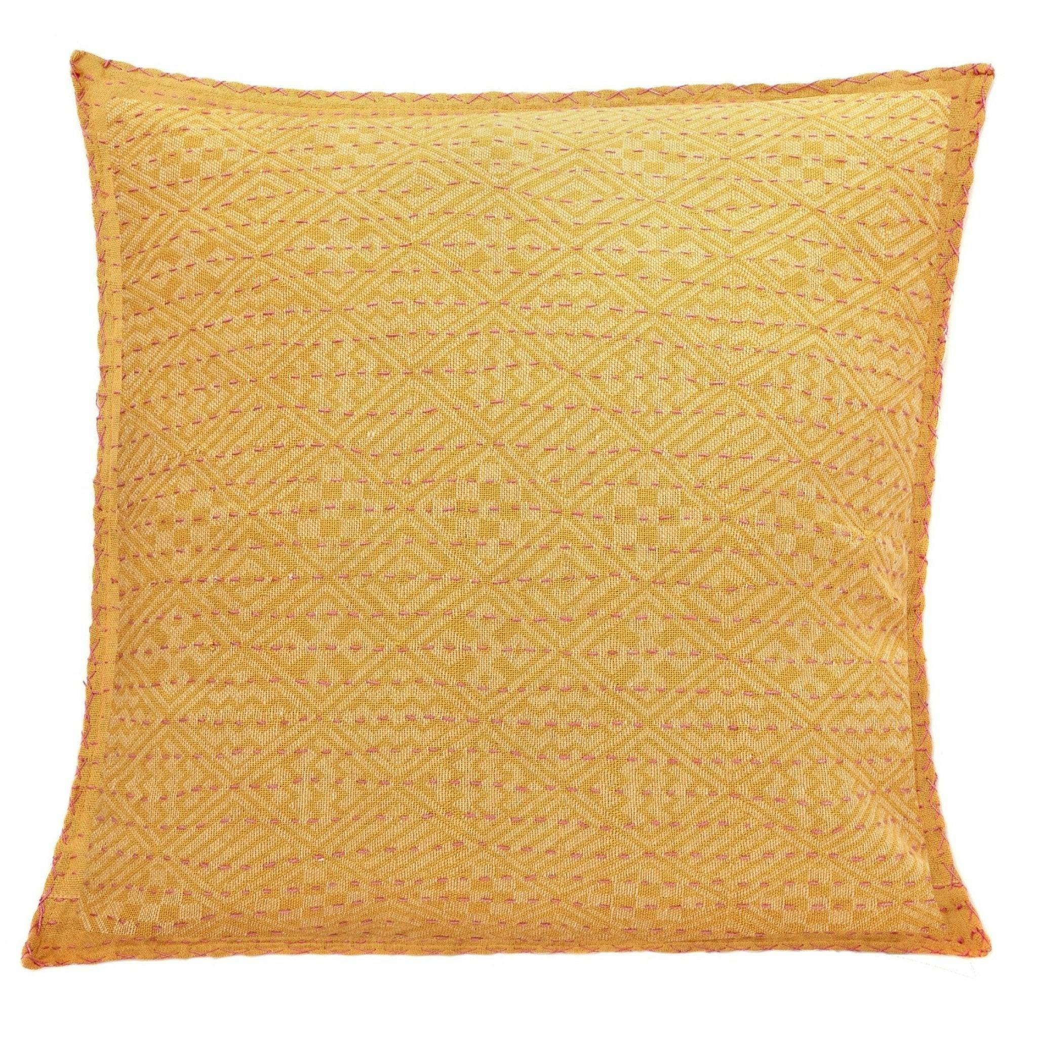Artisan Hand Loomed Cotton Square Pillow - Yellow Diamond - 24