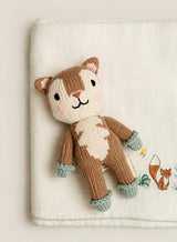 Embroidered Fox Shawl Blanket, Classic Bib and Finley the Fox - Knit Doll