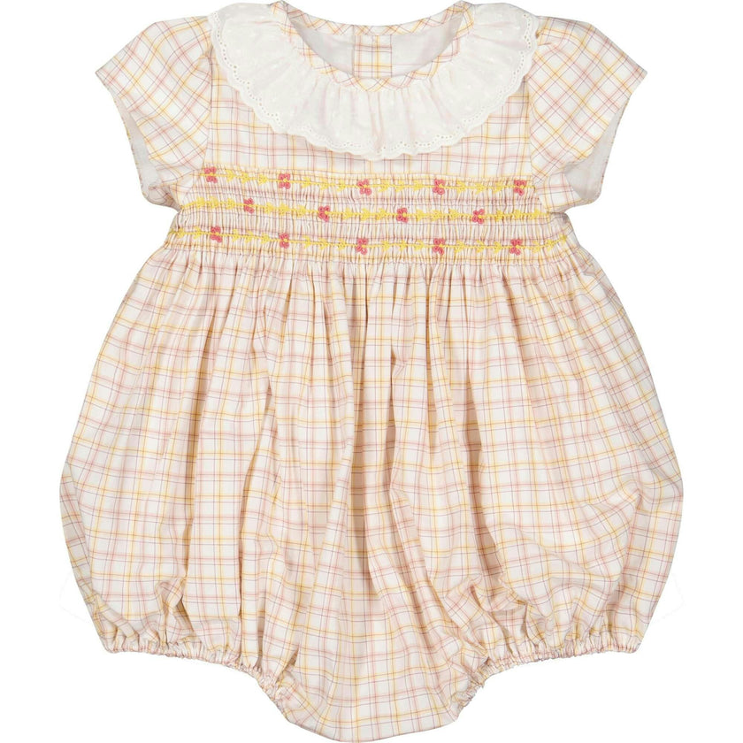 Zita Yellow Tartan Smocked Bubble