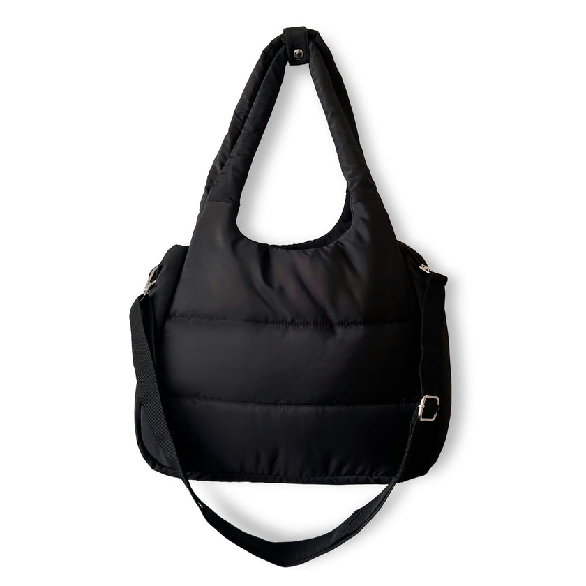 The Astra Puffy Tote with Removable Crossbody Strap in Black