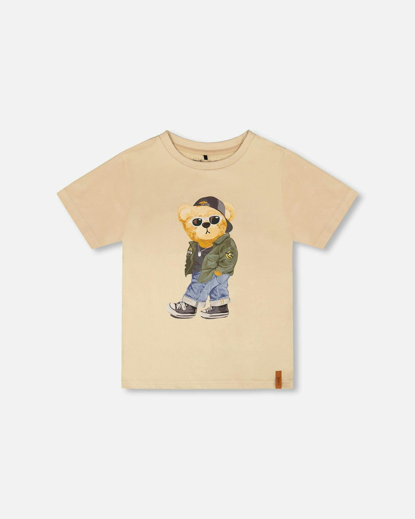 Organic Cotton Jersey T-Shirt With Print Beige