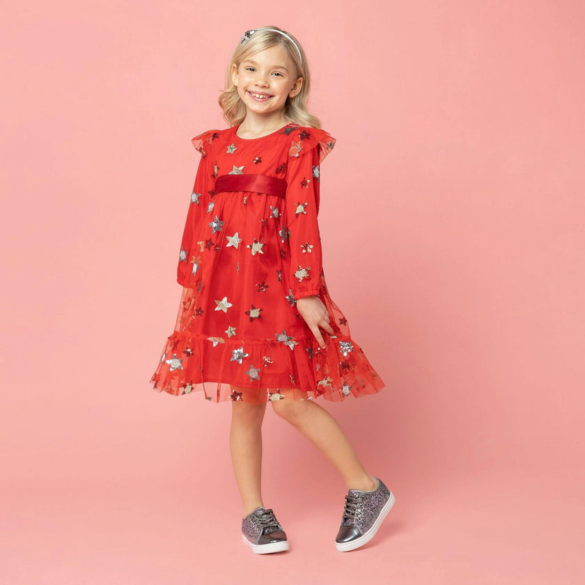 Seren Embroidered Sequin Star Party Dress