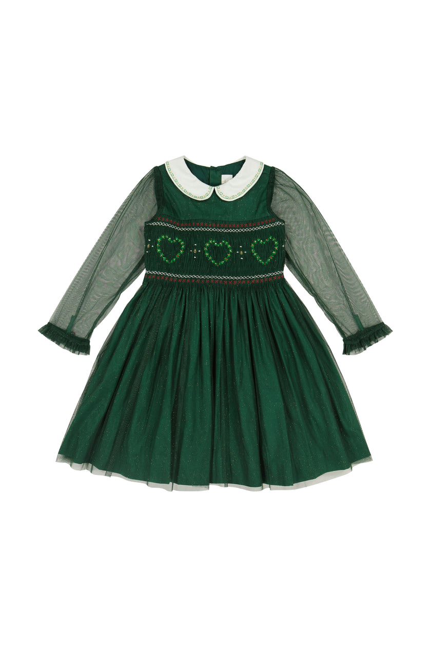 SARAH EMERALD SMOCKED DRESS