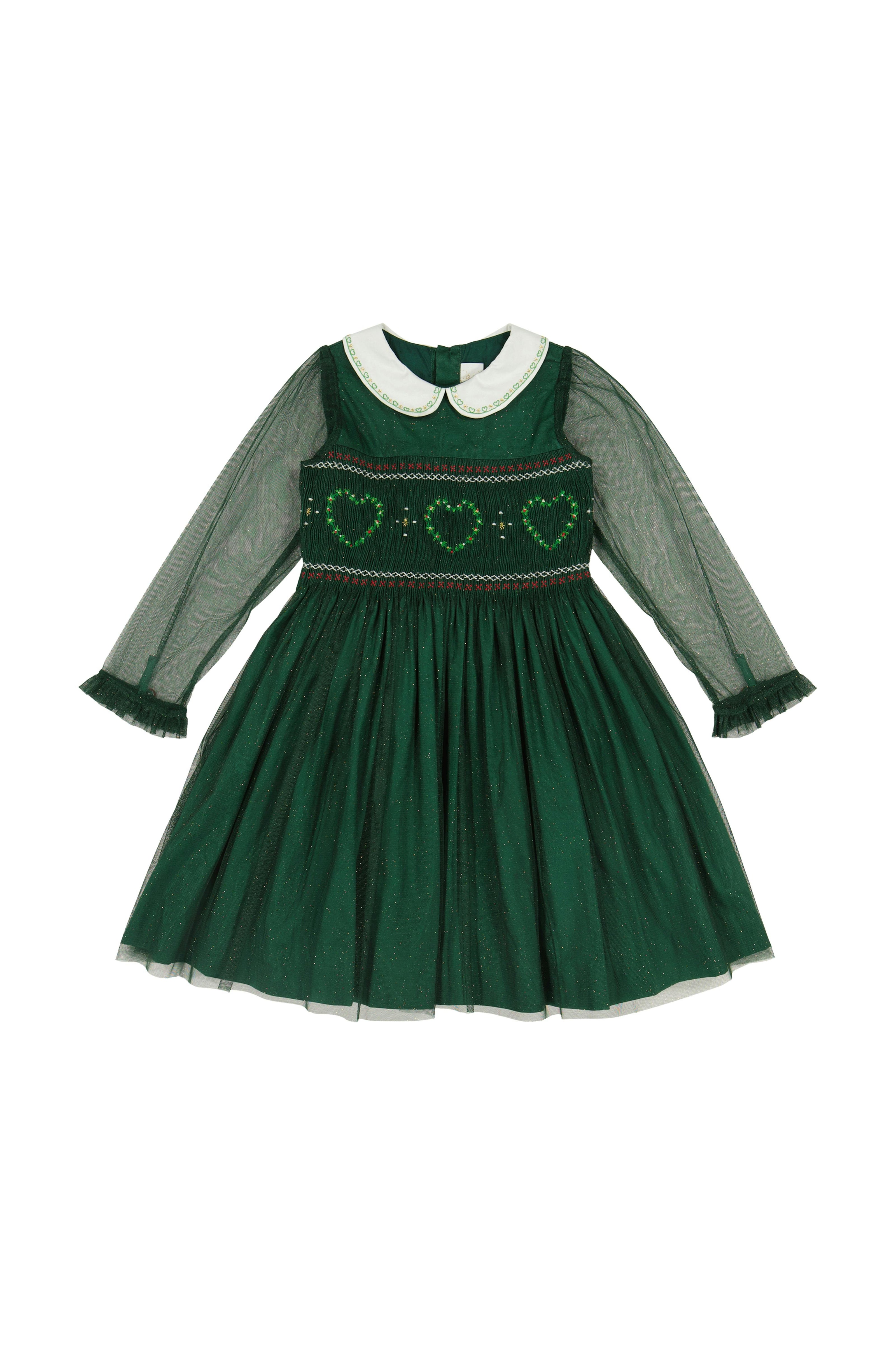 SARAH EMERALD SMOCKED DRESS