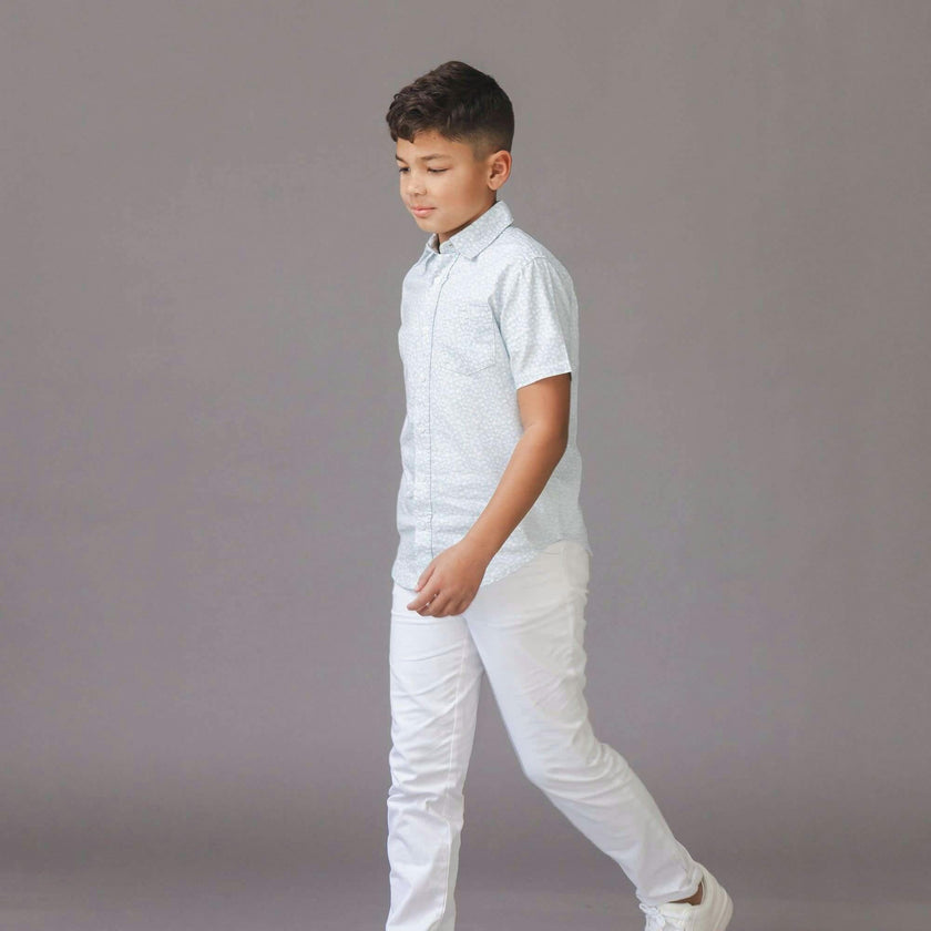 Linen Short Sleeve Shirt, Blue
