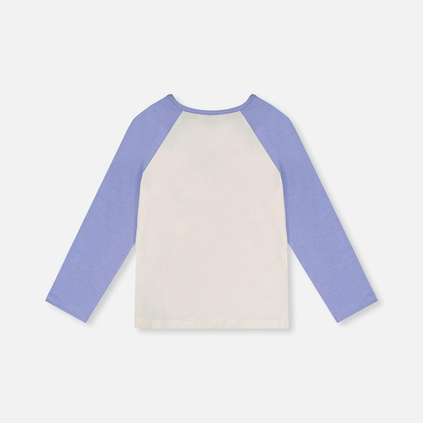 Raglan Organic Cotton T-Shirt Violet And Off-White