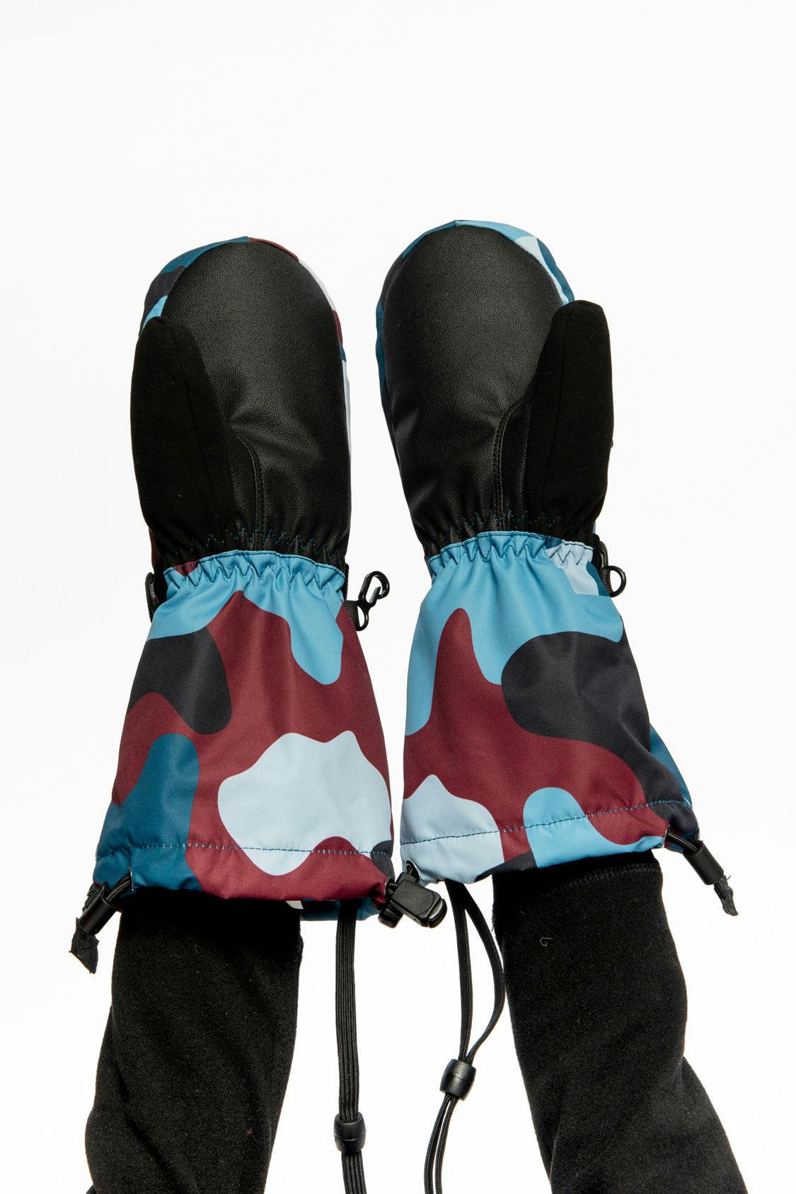 Teknik Winter Mittens Blue and Red Camouflage