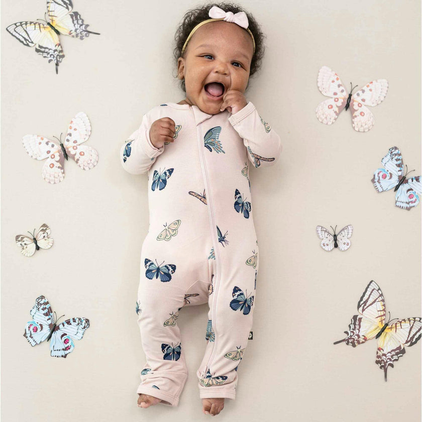 Zippered Romper, Blush Butterfly
