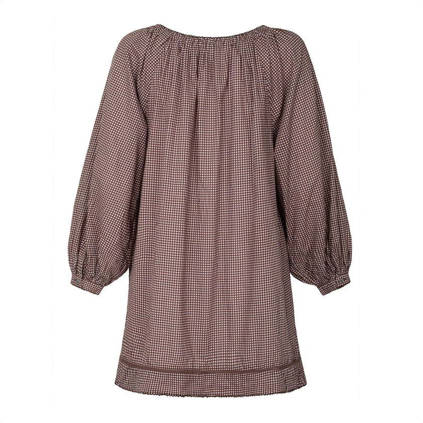 women's cocoa gingham long sleeve cotton coverup