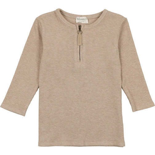 Soft Ribbed 3-Quarter Sleeve Zipped Henley Shirt