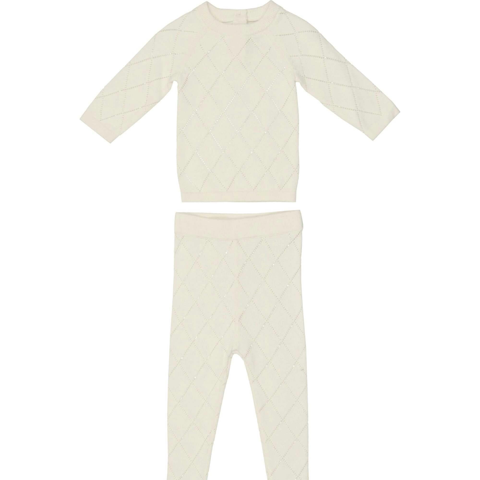 Diamond Pointelle Long Sleeve Top & Pant 2-Piece Set