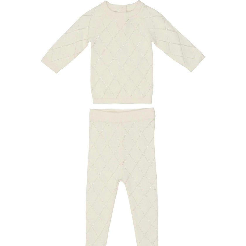 Diamond Pointelle Long Sleeve Top & Pant 2-Piece Set