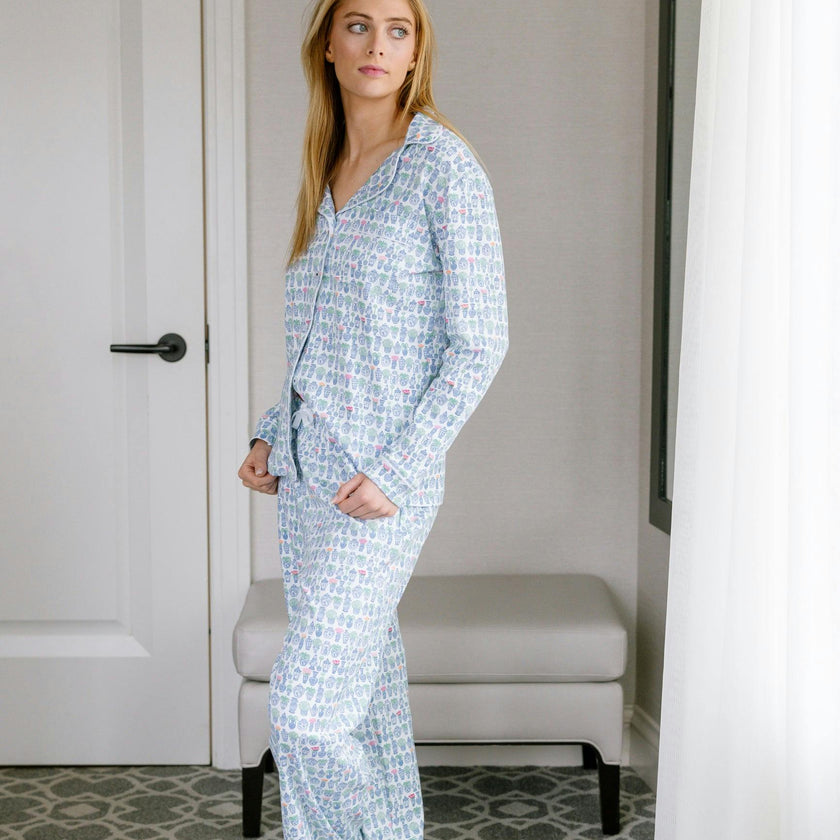 Ginger Jars Women’s Button Front Long Pajama Set
