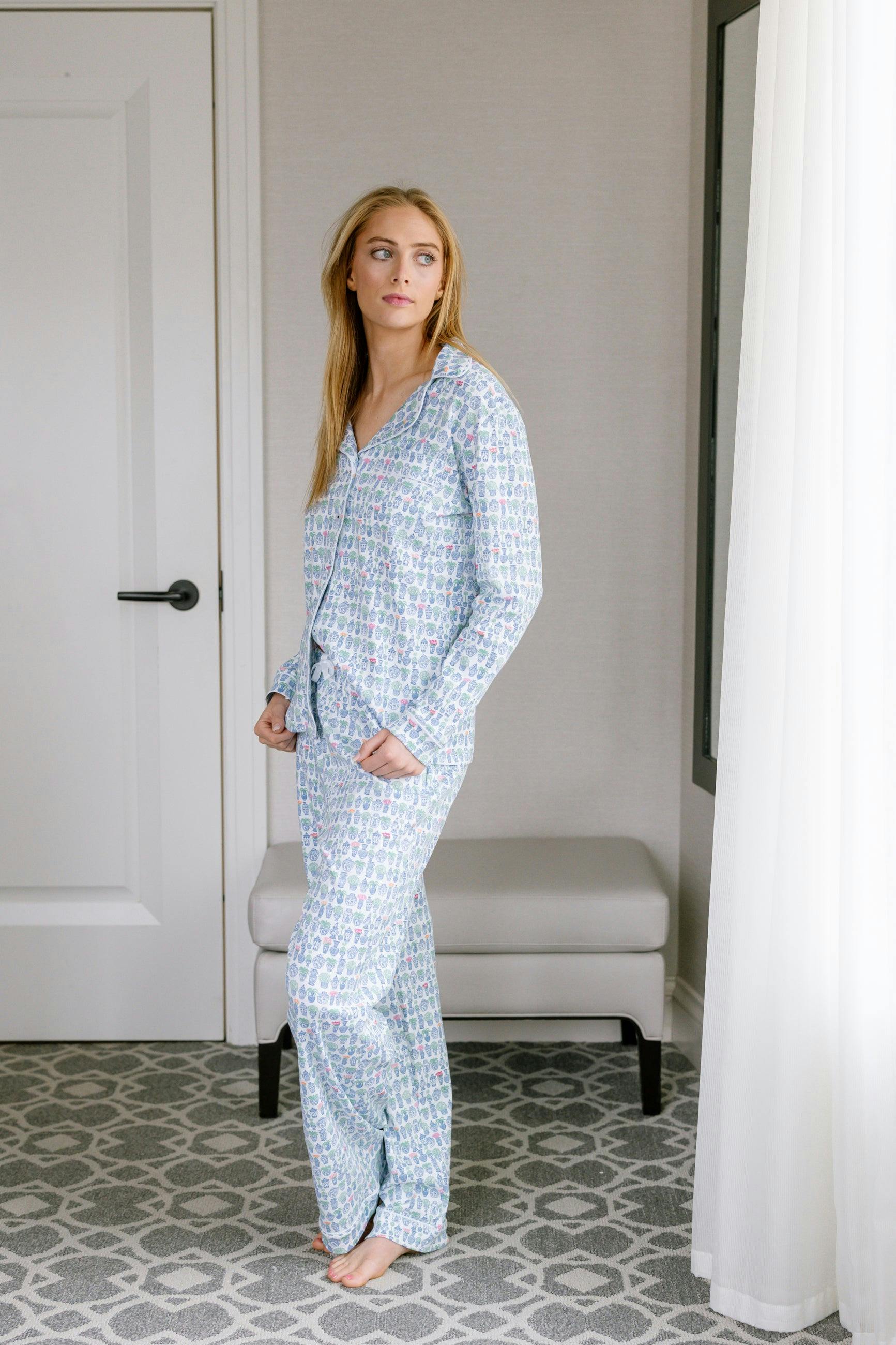 Ginger Jars Women’s Button Front Long Pajama Set