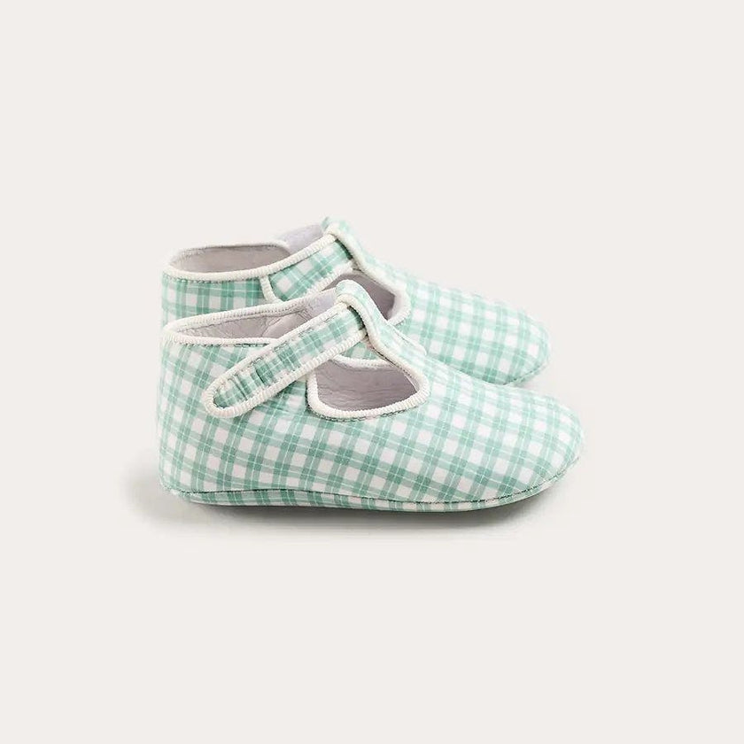 Lucas Check T-Bar Pram Shoes in Green (17-20EU)