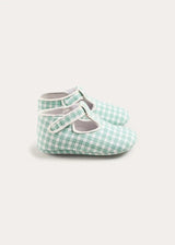 Lucas Check T-Bar Pram Shoes in Green (17-20EU)