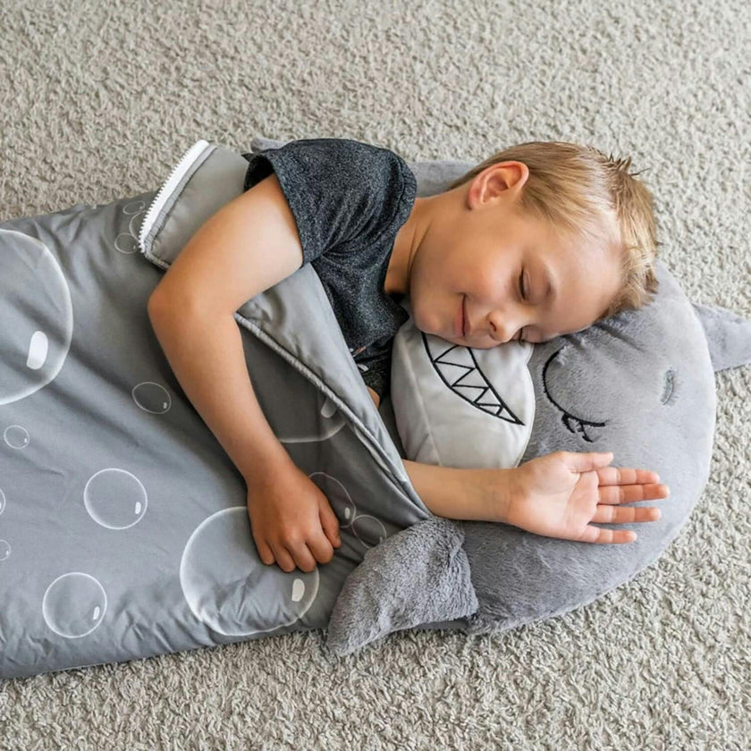 Happy Nappers: Pillow & Sleepy Sack: Med - Grey Shark