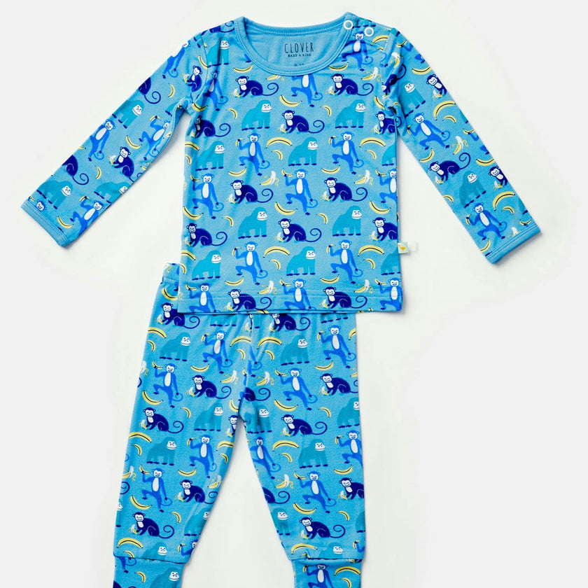 Long Sleeve Pajama Set - Monkeying Around Blue
