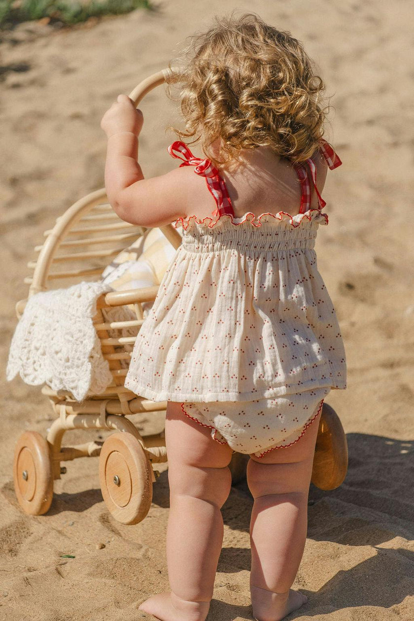 Embroidered Smock Set in Red Dot/Cherry