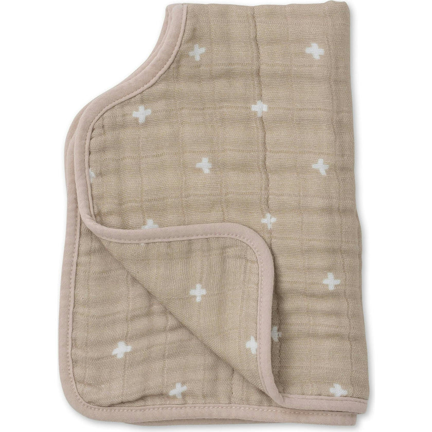 Cotton Muslin Burp Cloth - Taupe Cross