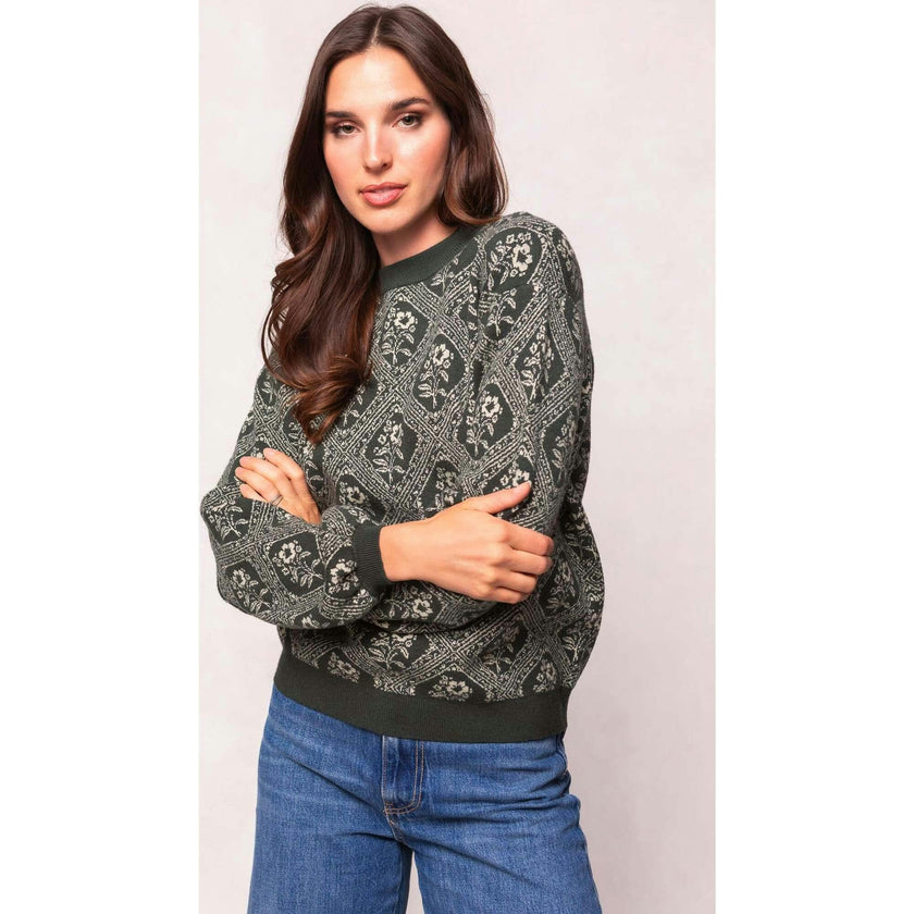 Vivienne Sweater in Emerald Lattice Bloom