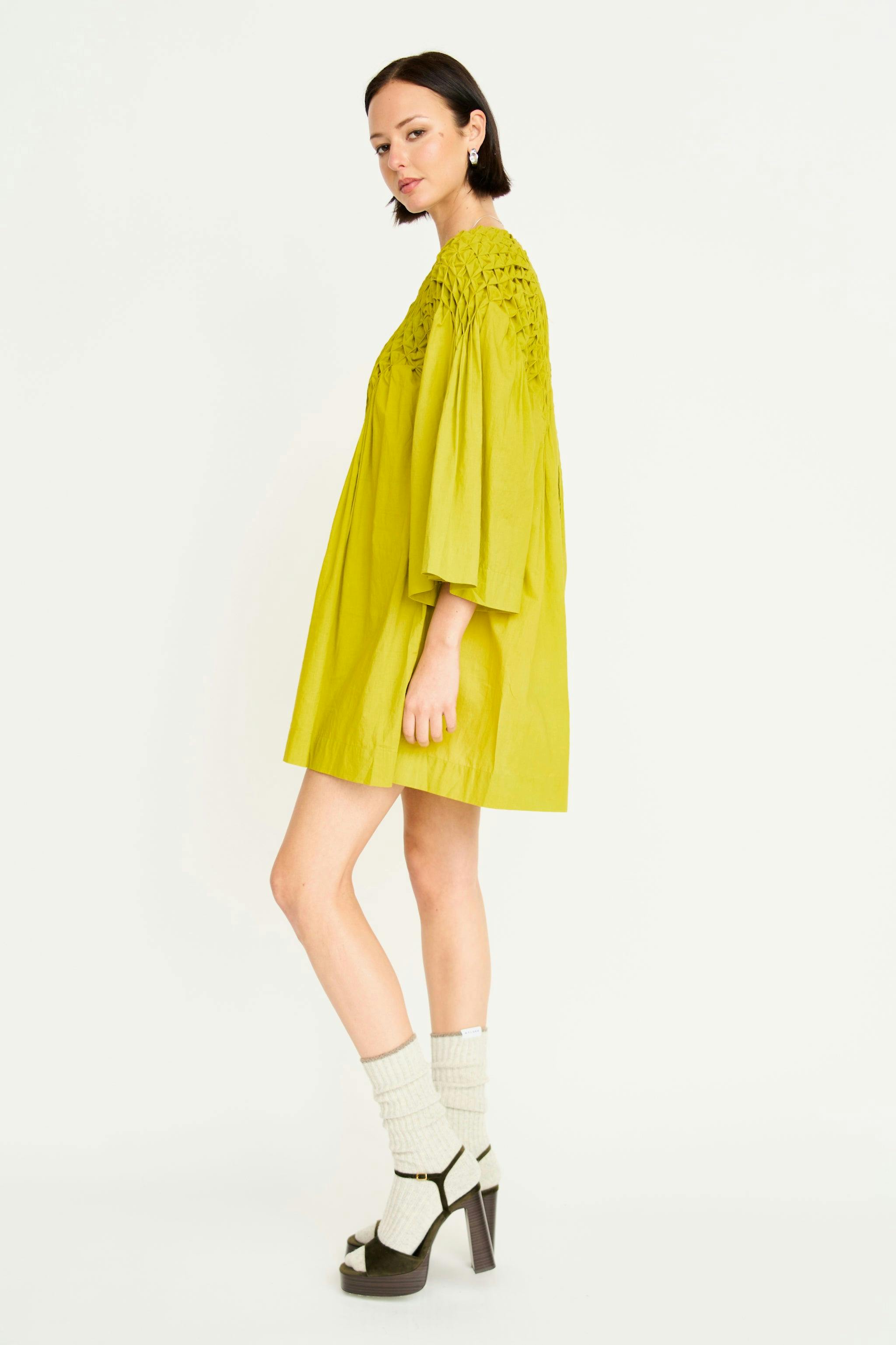 Ynez Smocked Dress in Lemongrass