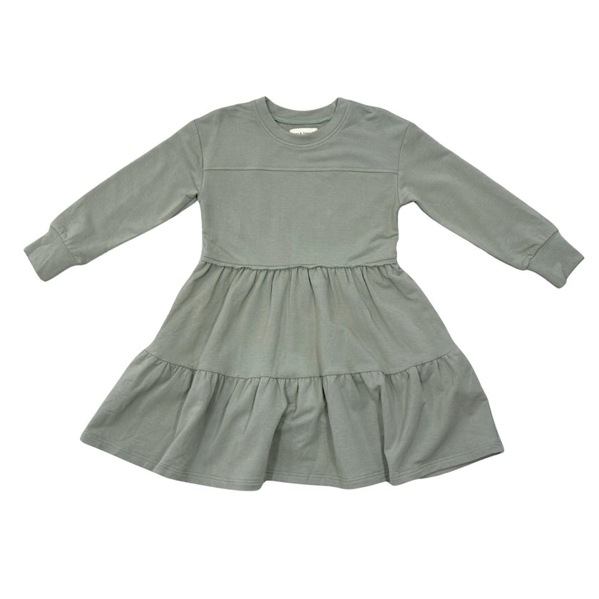 Girls Terry Sweatshirt Dress in Shadow Green