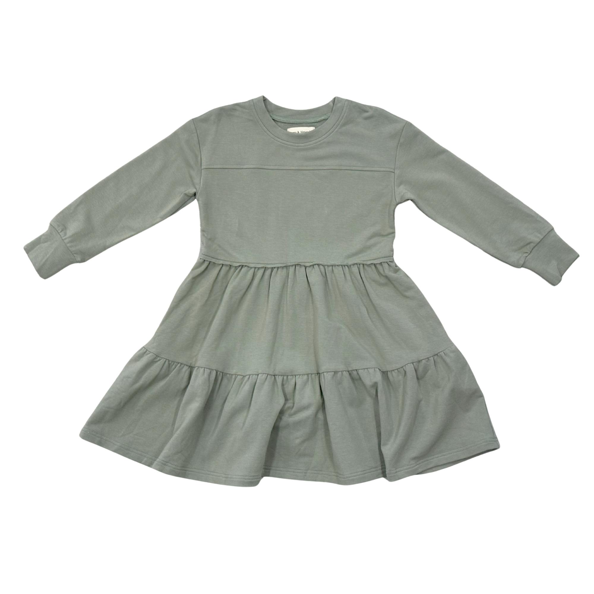 Girls Terry Sweatshirt Dress in Shadow Green
