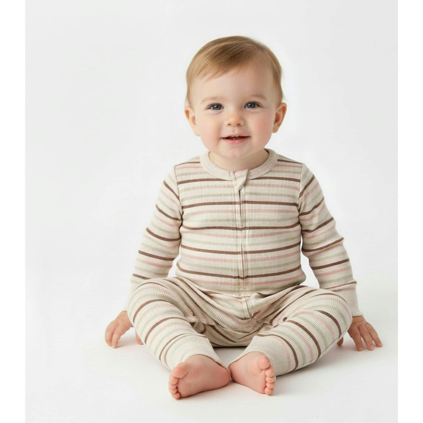 Organic 2-Way Zip Romper - Terra Stripes