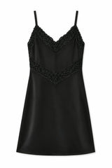 Jewels Black With Black Lace Satin Dress With Lace Trim