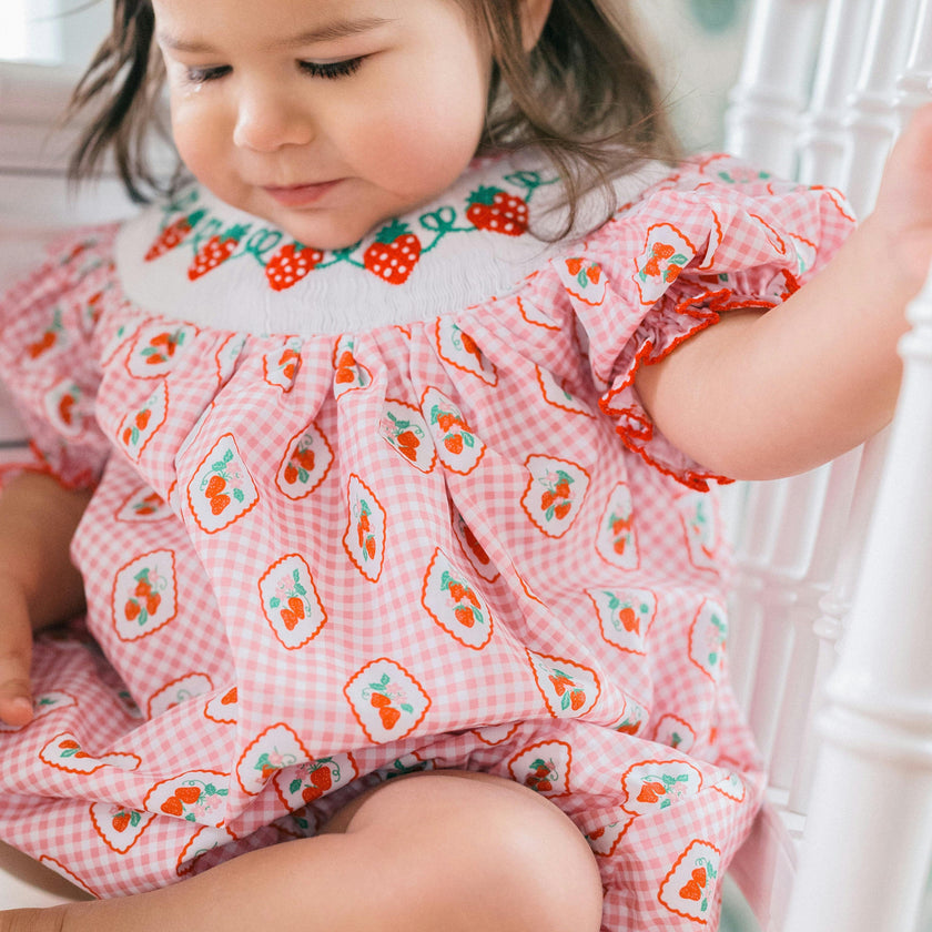 Checkered Strawberry Smocked Bubble