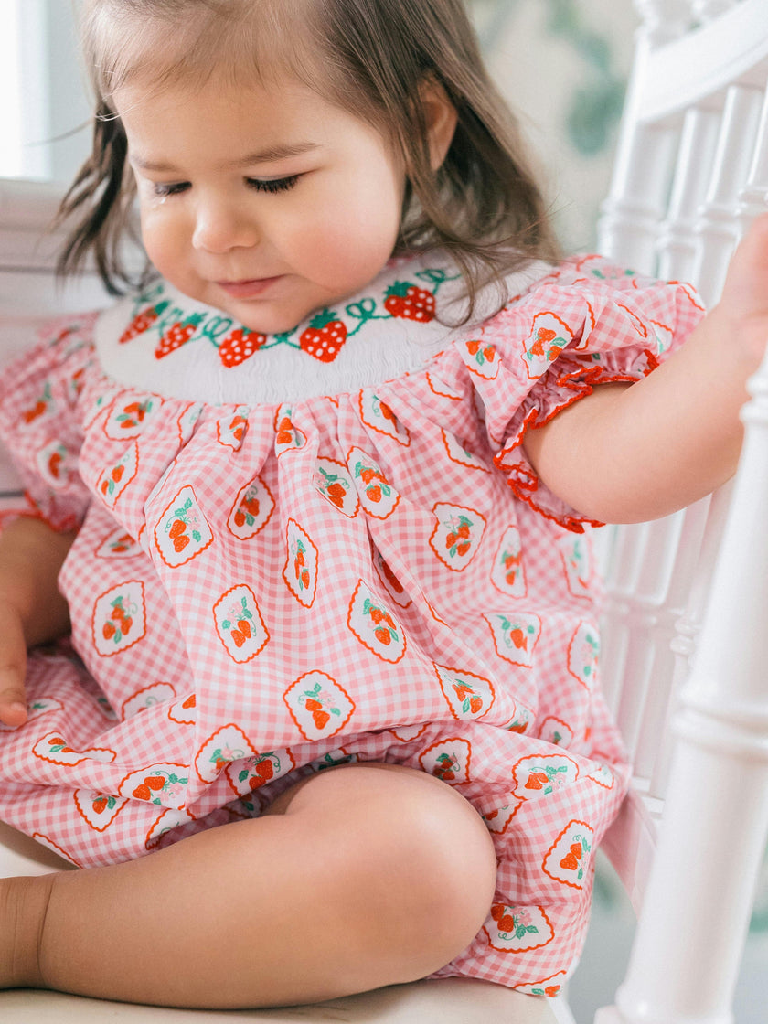 Checkered Strawberry Smocked Bubble