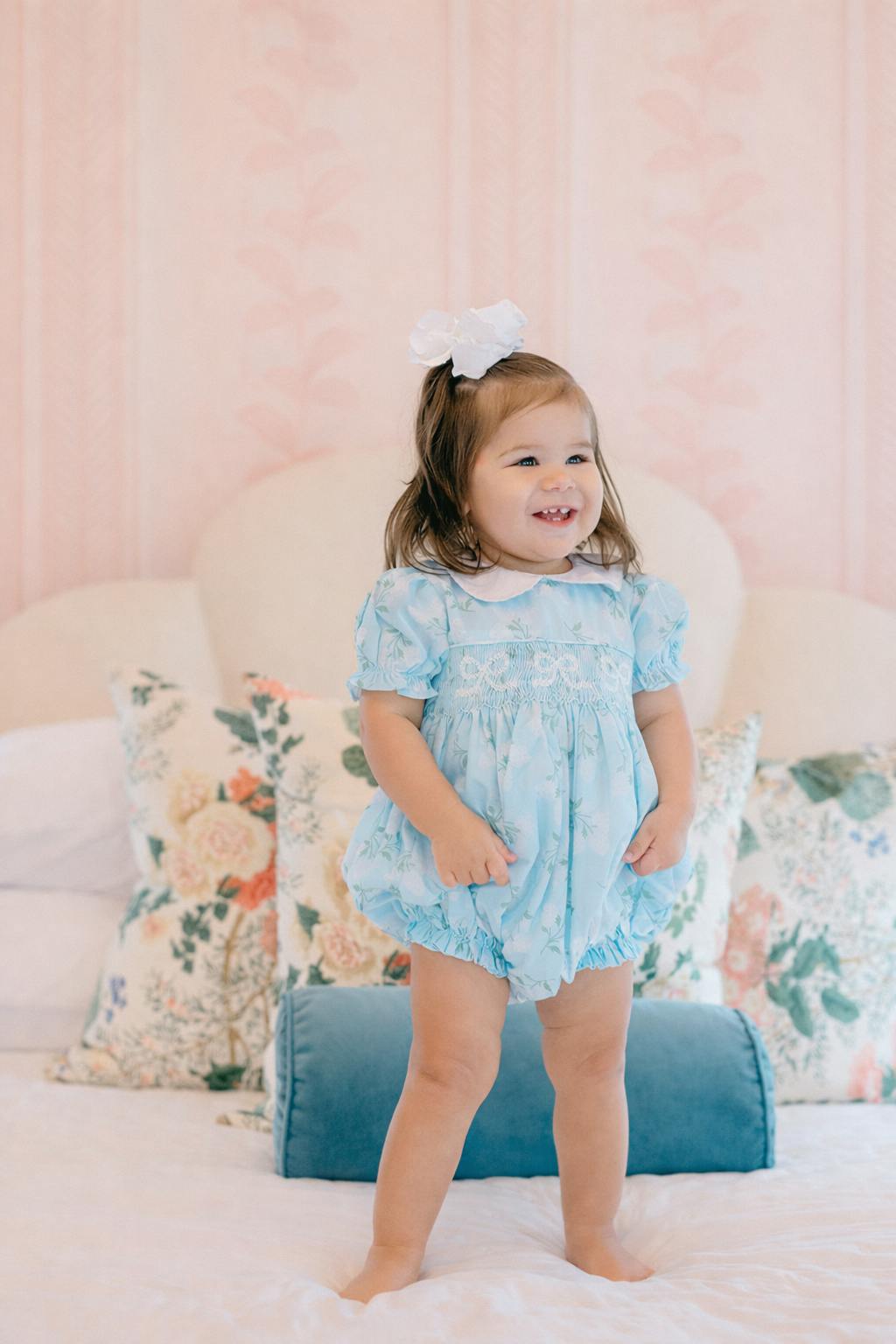 Collared Hydrangea Smocked Bubble (FINAL SALE)