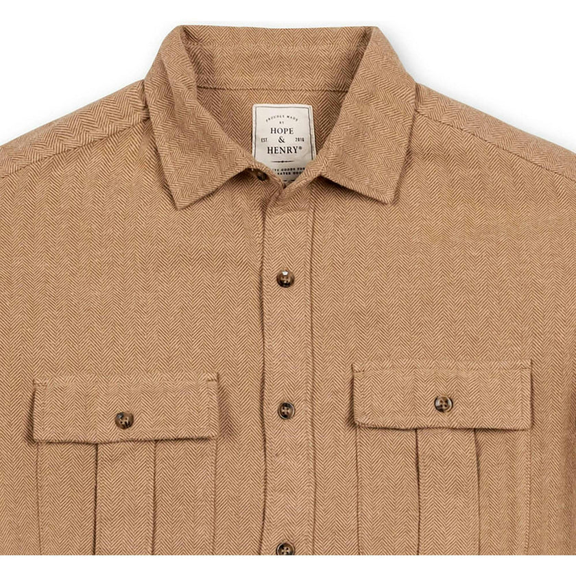 Men's Organic Flannel Double Pocket Button Down Shirt, Brown