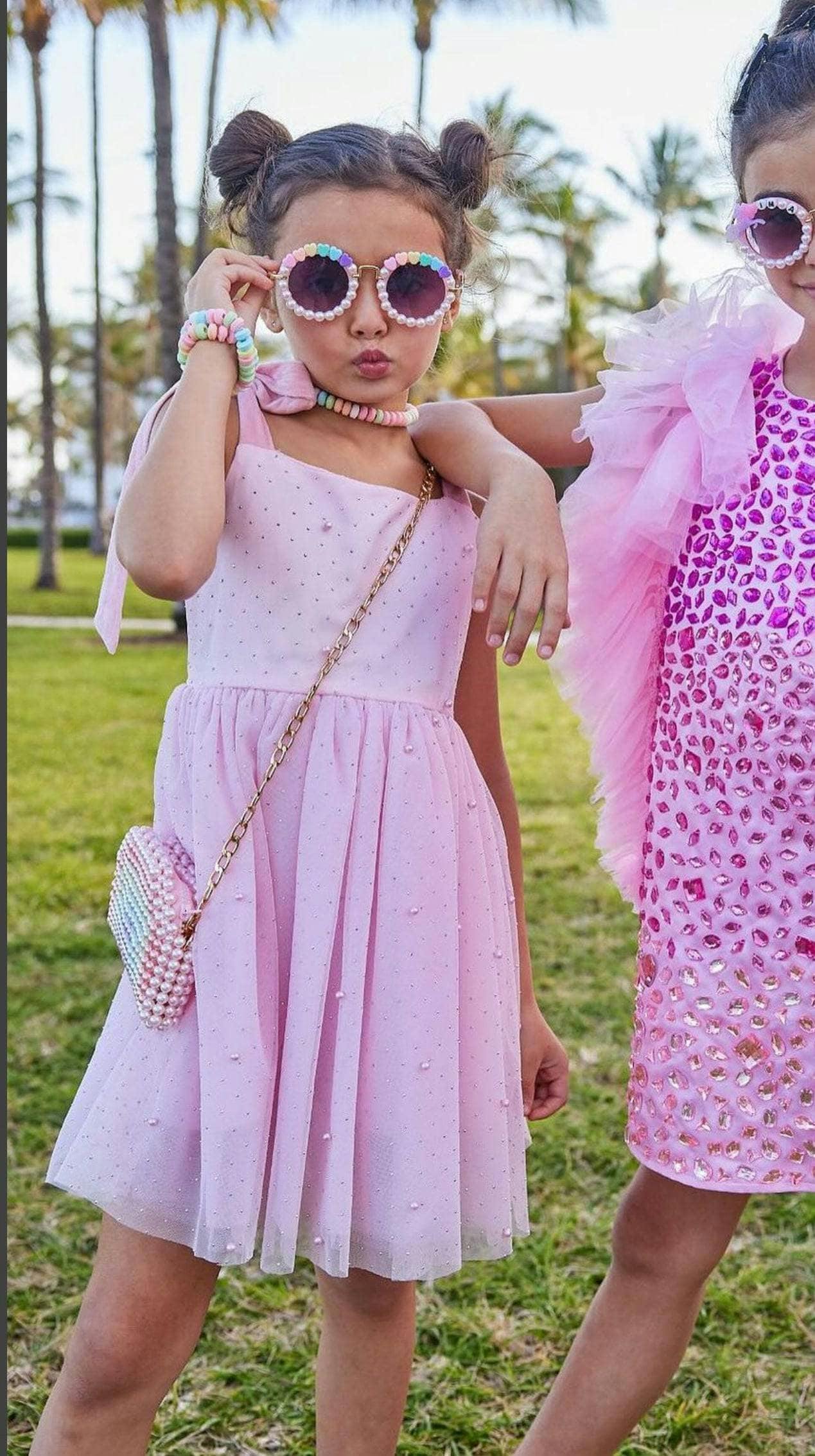 Crystal Pearl Tulle Sleeveless Tank Dress