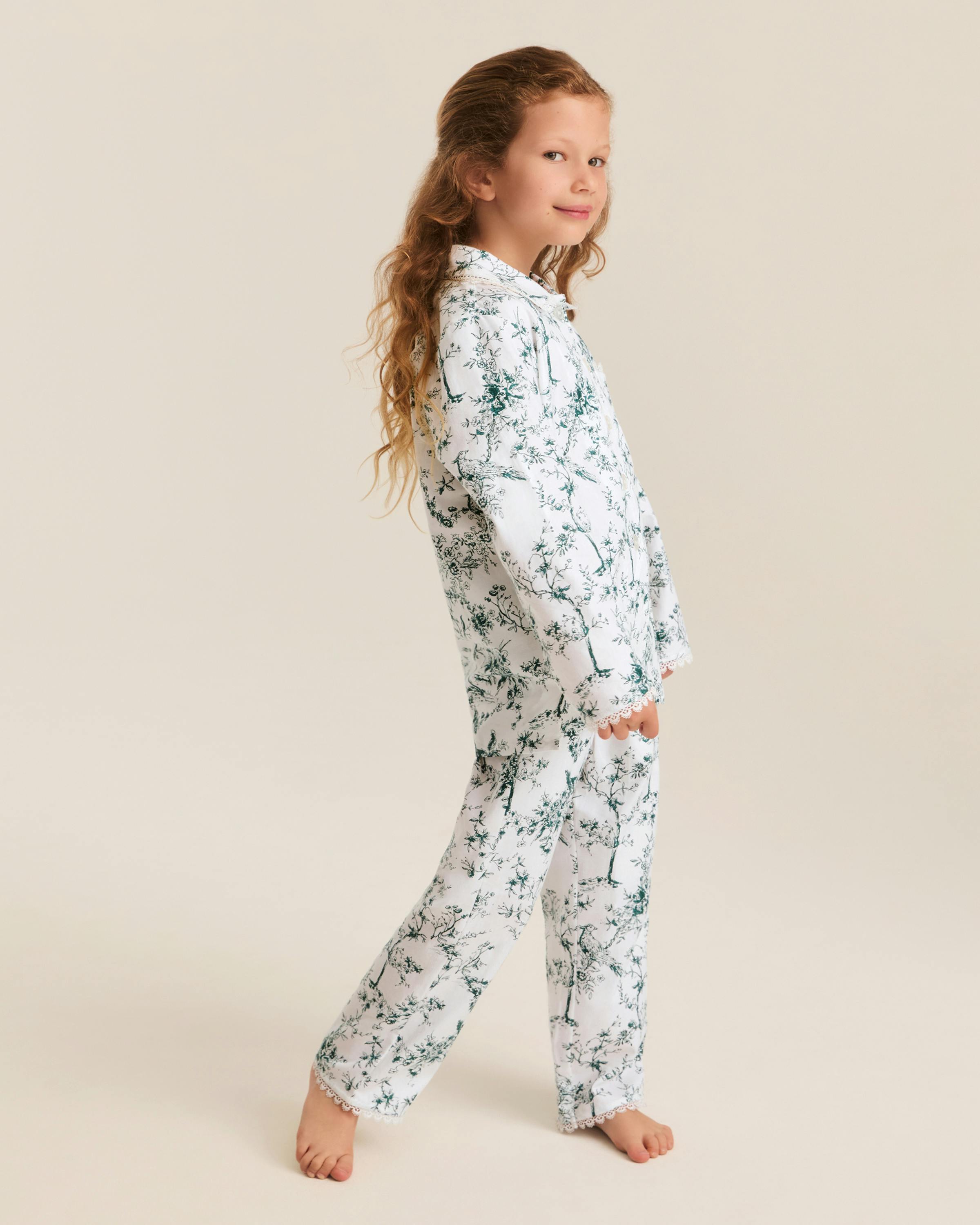 Kid's Twill Grace Pajama Set in Evergreen Timeless Toile