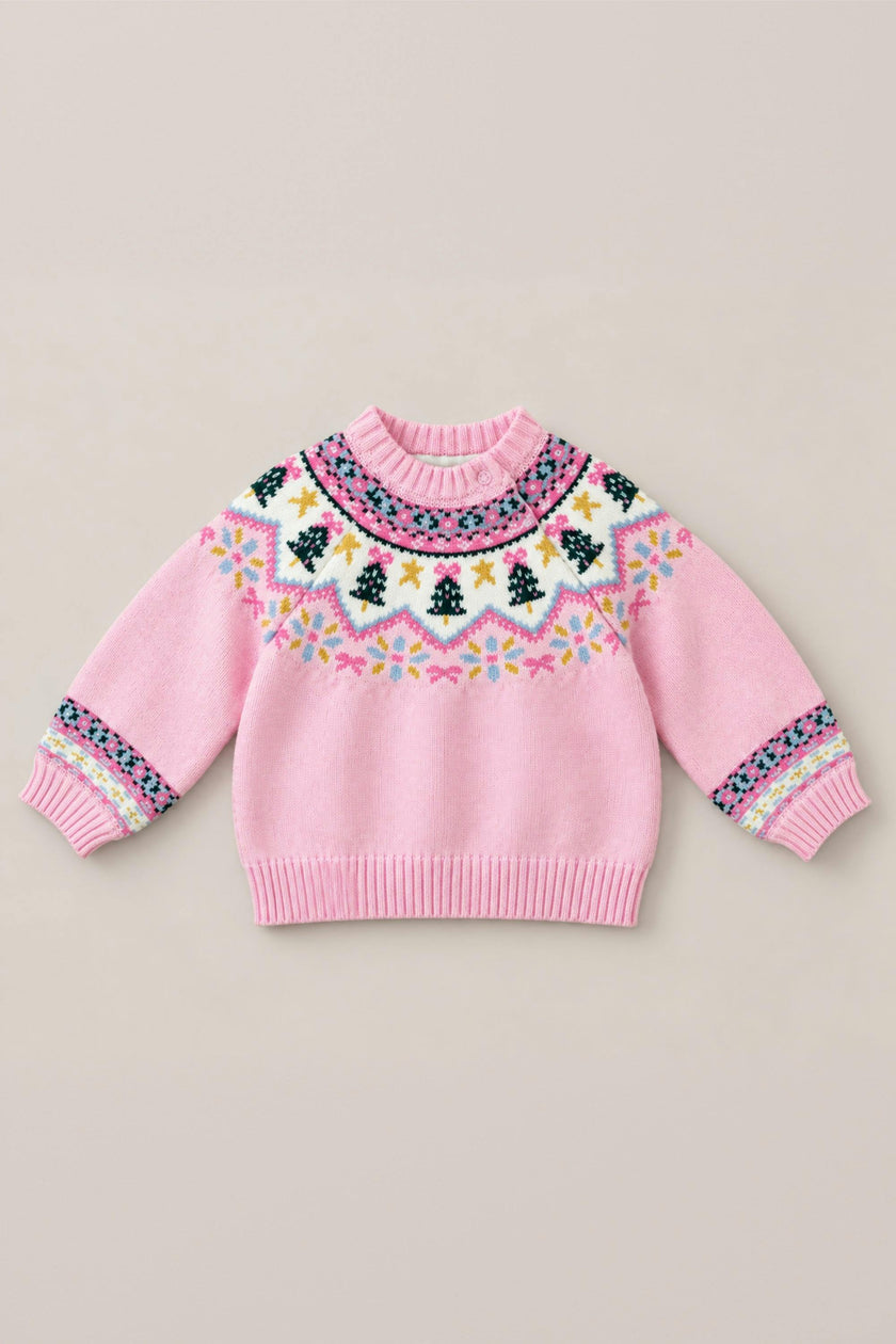 Baby Melody Sweater in Marzipan Pink Fair Isle