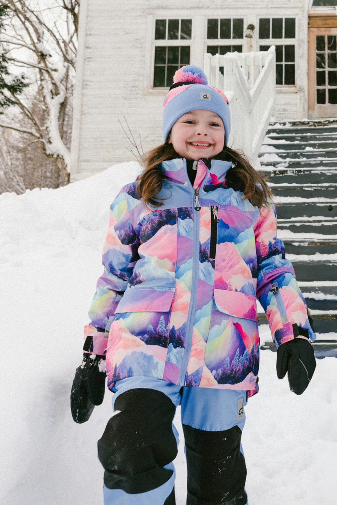 Two Piece Play Snowsuit Pink Mountain Print With Blue Pants